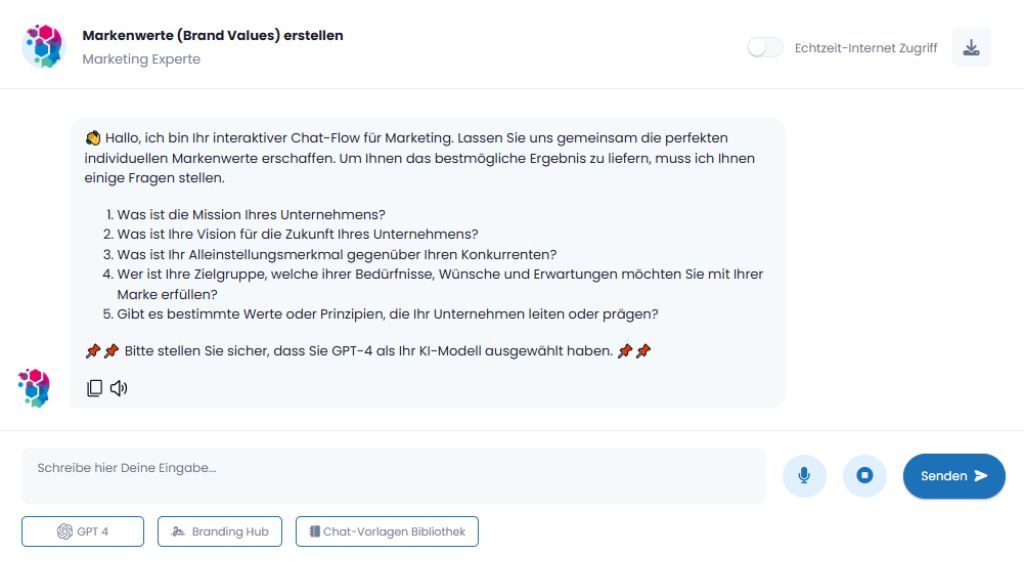 Interaktiver ChatFlow für Brand Values