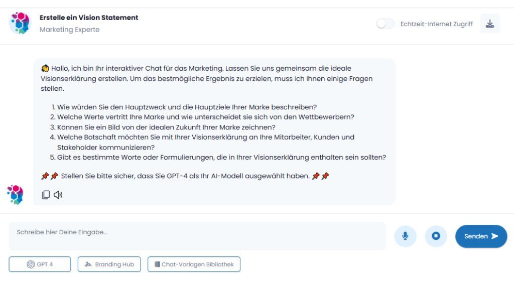 Interaktiver ChatFlow für Vision Statements