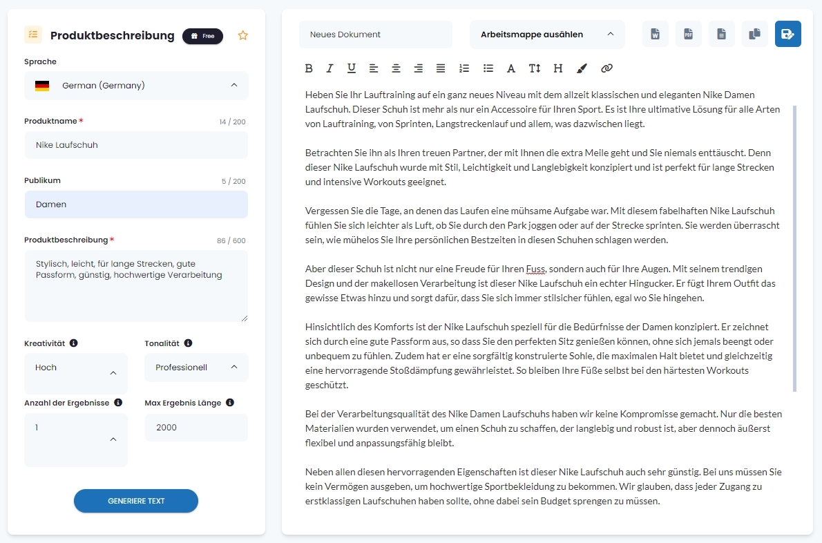 KI Textcreator mit neuster OpenAI Technologie